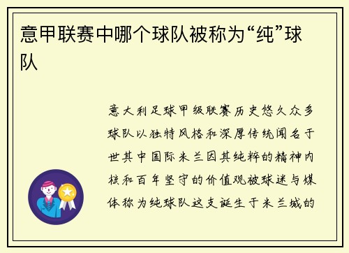 意甲联赛中哪个球队被称为“纯”球队